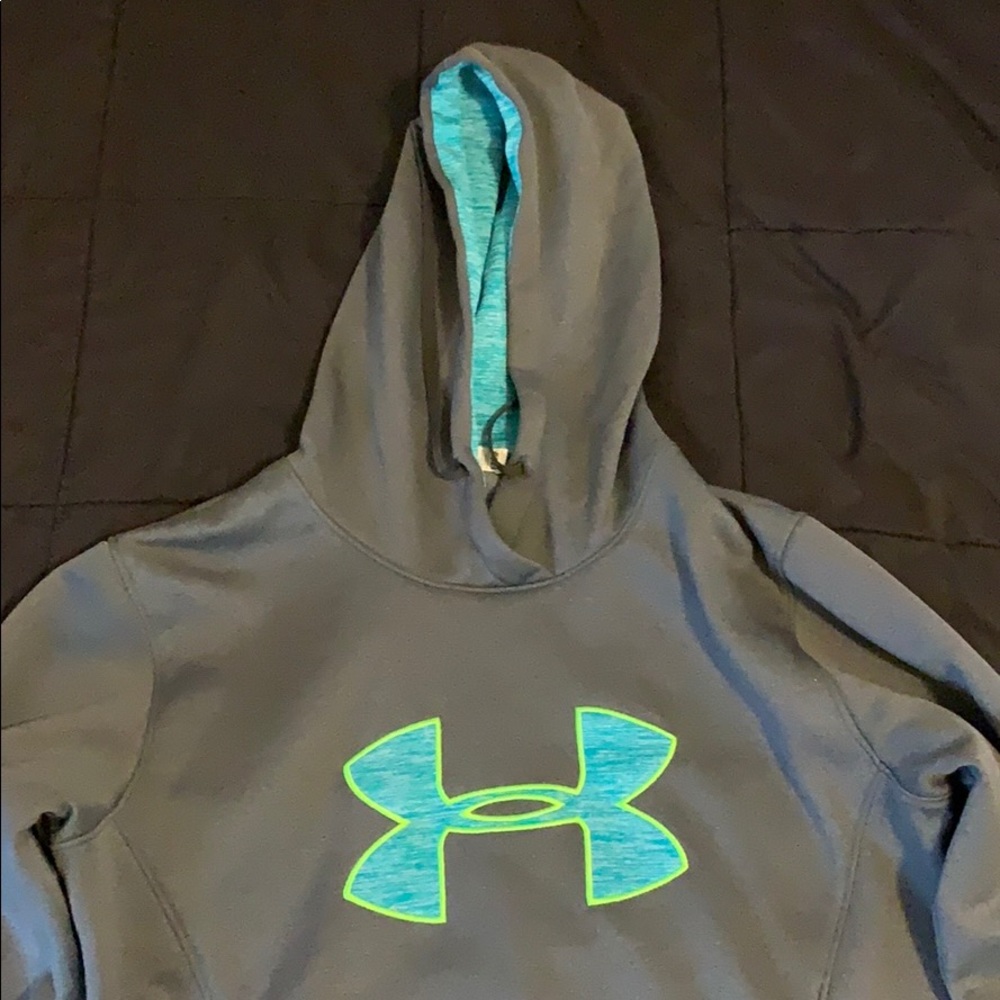 Grey and Blue Under Armour Hoodie - Large